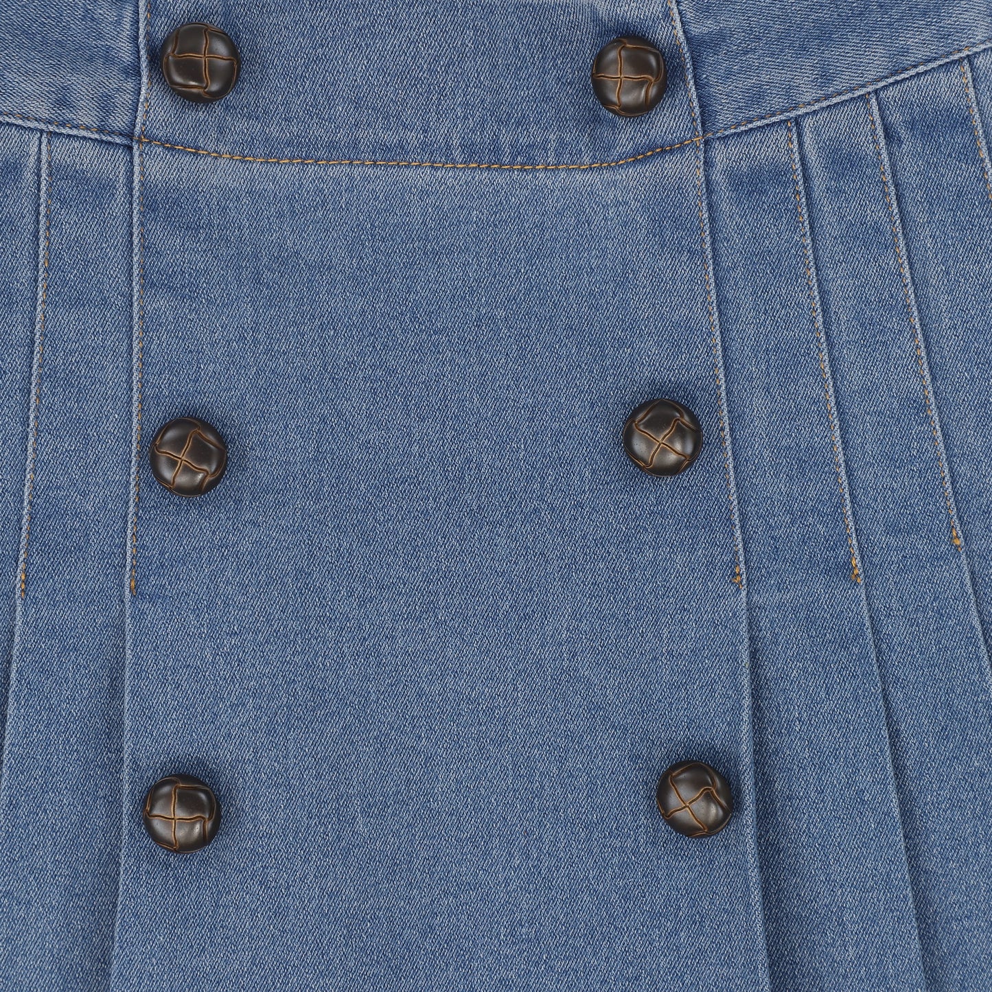BACE COLLECTION LIGHT BLUE DENIM PLEATED BUTTON SKIRT