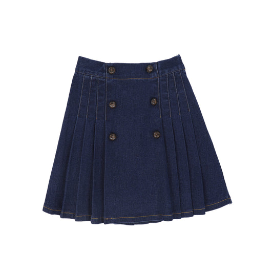 BACE COLLECTION BLUE DENIM PLEAT BUTTON SKIRT