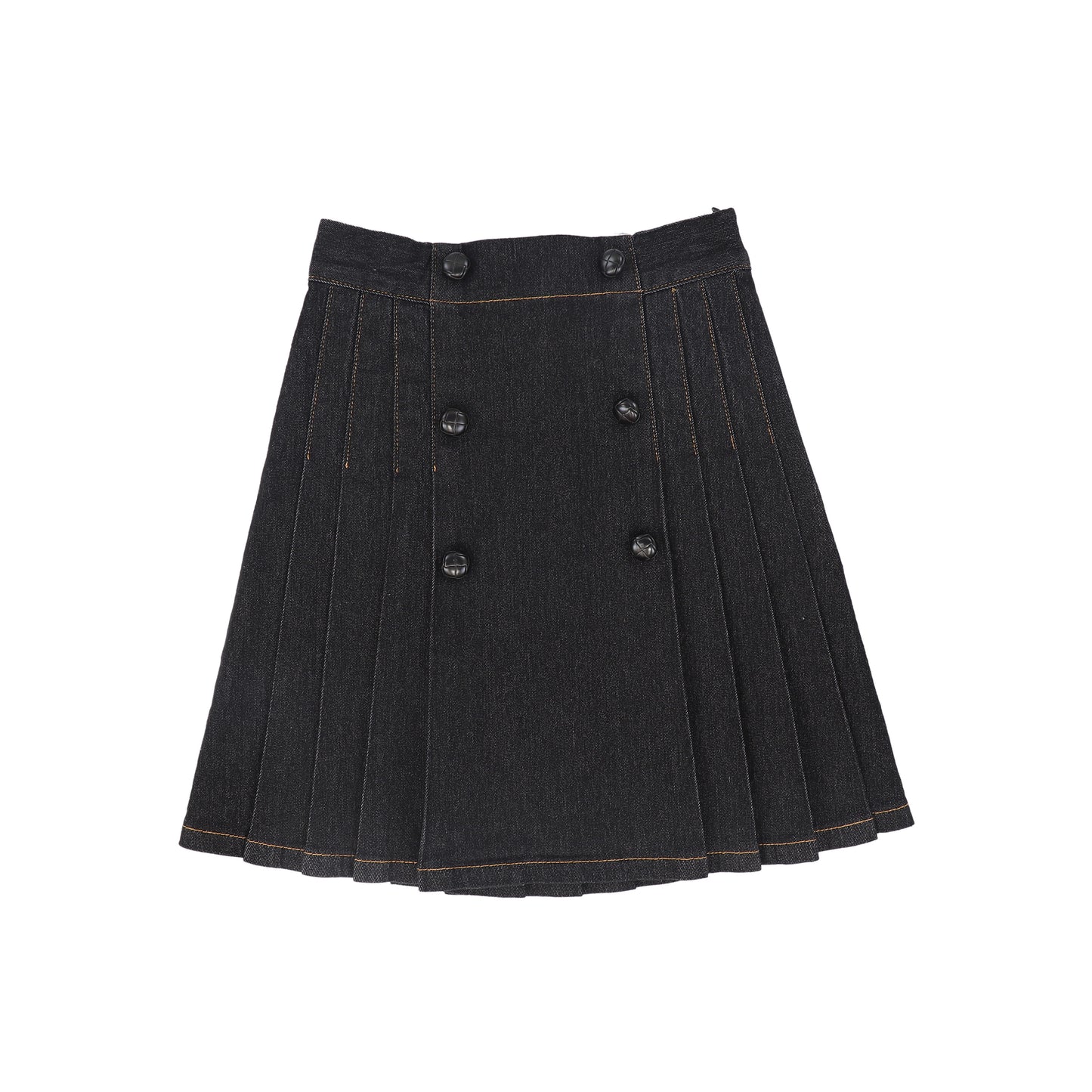 BACE COLLECTION BLACK DENIM PLEATED BUTTON SKIRT