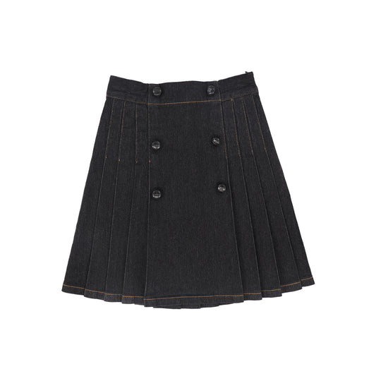 BACE COLLECTION BLACK DENIM PLEATED BUTTON SKIRT