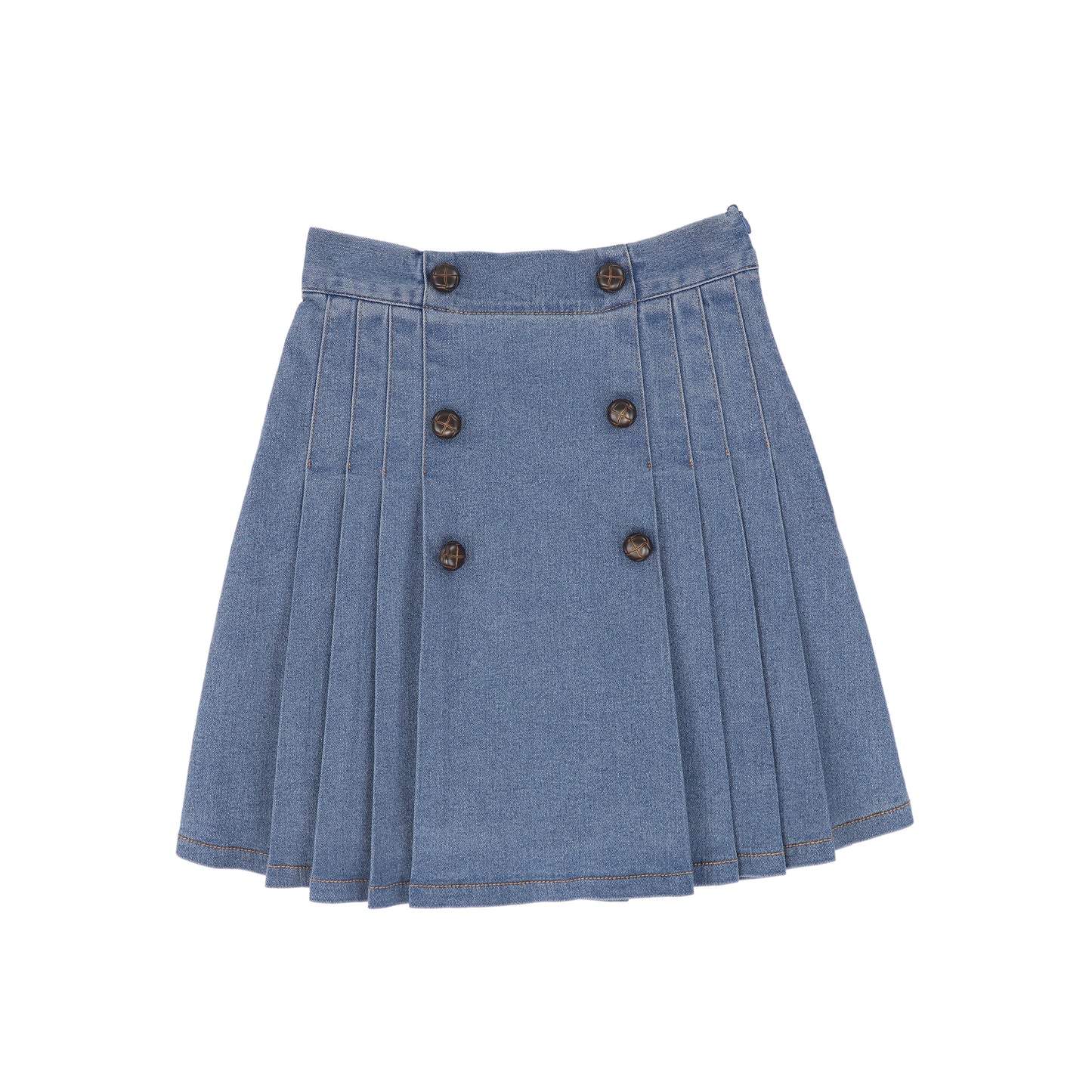 BACE COLLECTION LIGHT BLUE DENIM PLEATED BUTTON SKIRT
