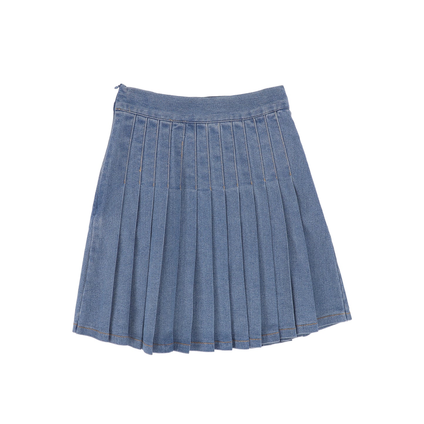 BACE COLLECTION LIGHT BLUE DENIM PLEATED BUTTON SKIRT