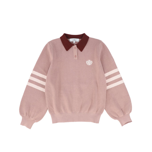 VIBE PINK STRIPED SLEEVE KNIT SWEATER