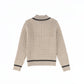 BAMBOO BEIGE CABLE-KNIT STRIPE TRIM SWEATER