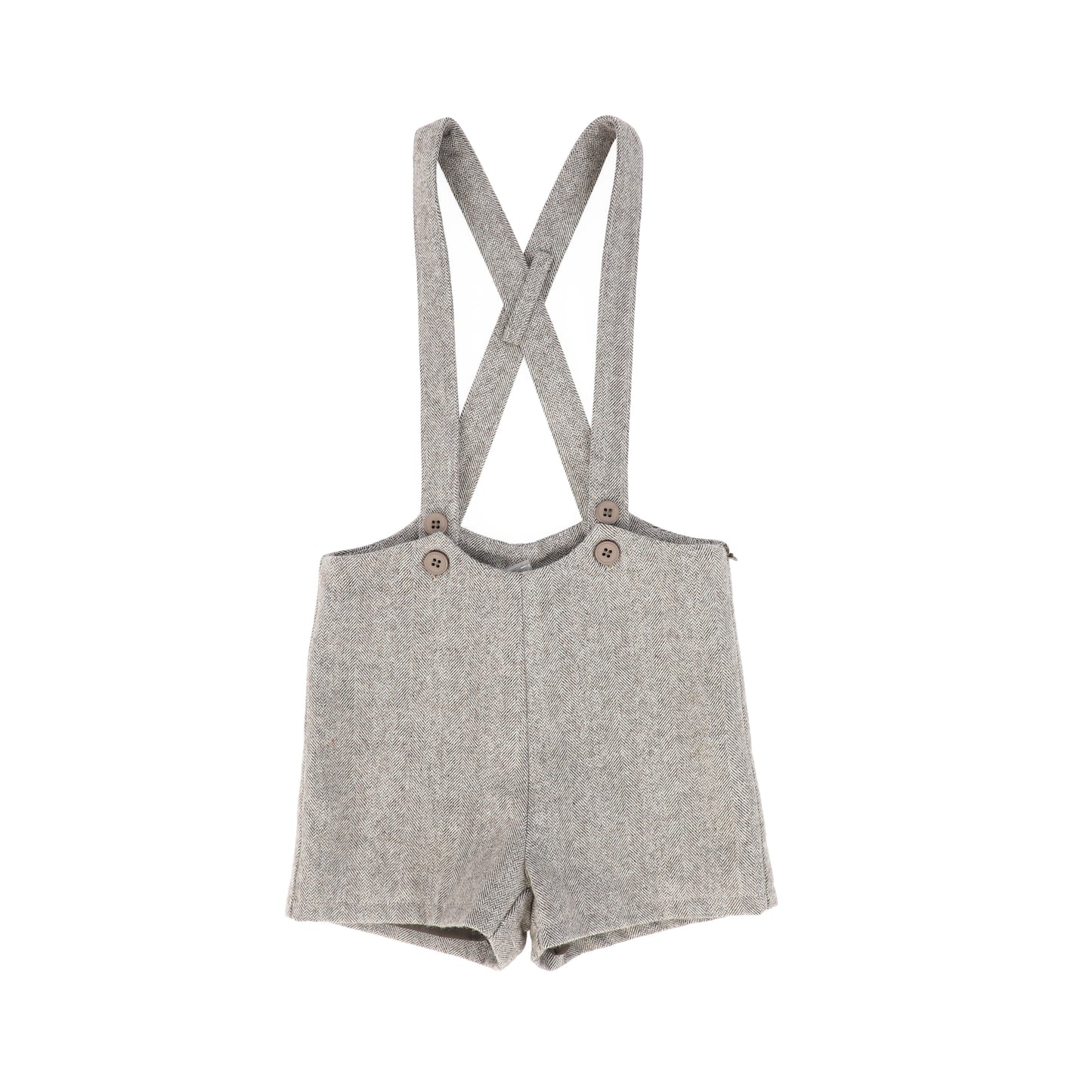 LE BOURDON BROWN HERRINGBONE SUSPENDER SHORTS