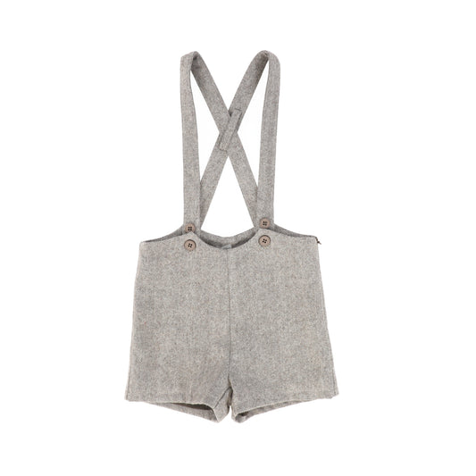 LE BOURDON BROWN HERRINGBONE SUSPENDER SHORTS
