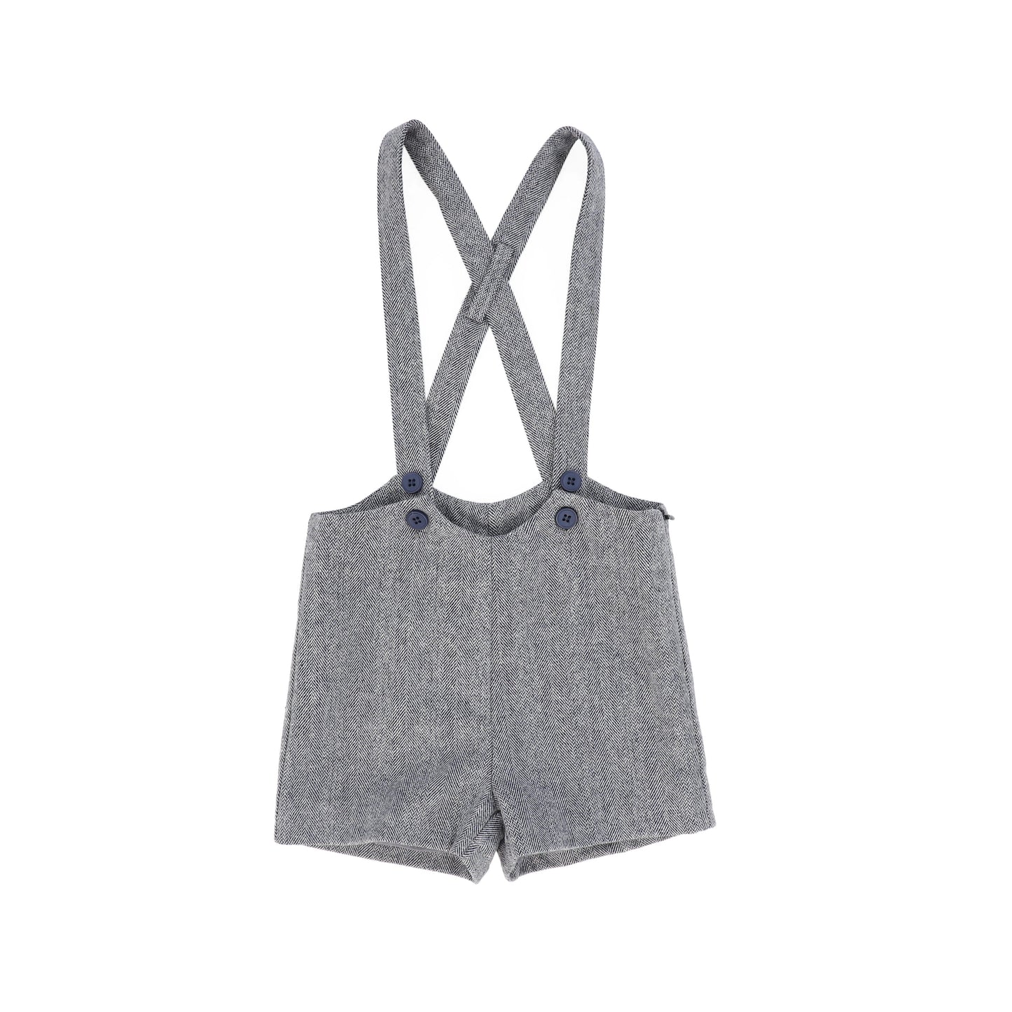 LE BOURDON NAVY HERRINGBONE SUSPENDER SHORTS