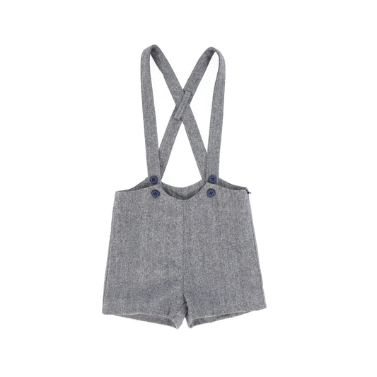 LE BOURDON NAVY HERRINGBONE SUSPENDER SHORTS