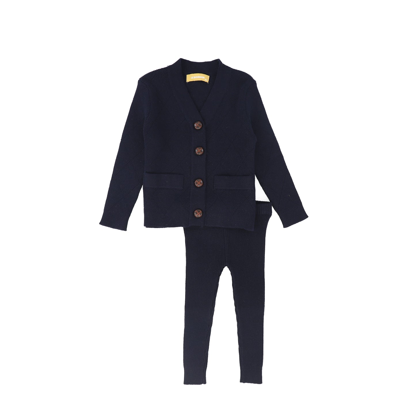 LE BOURDON NAVY QUILTED KNIT VEST SET