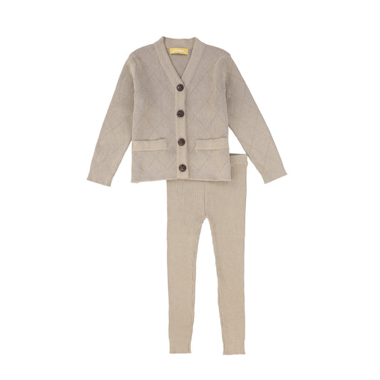 LE BOURDON CAMEL QUILTED KNIT VEST SET