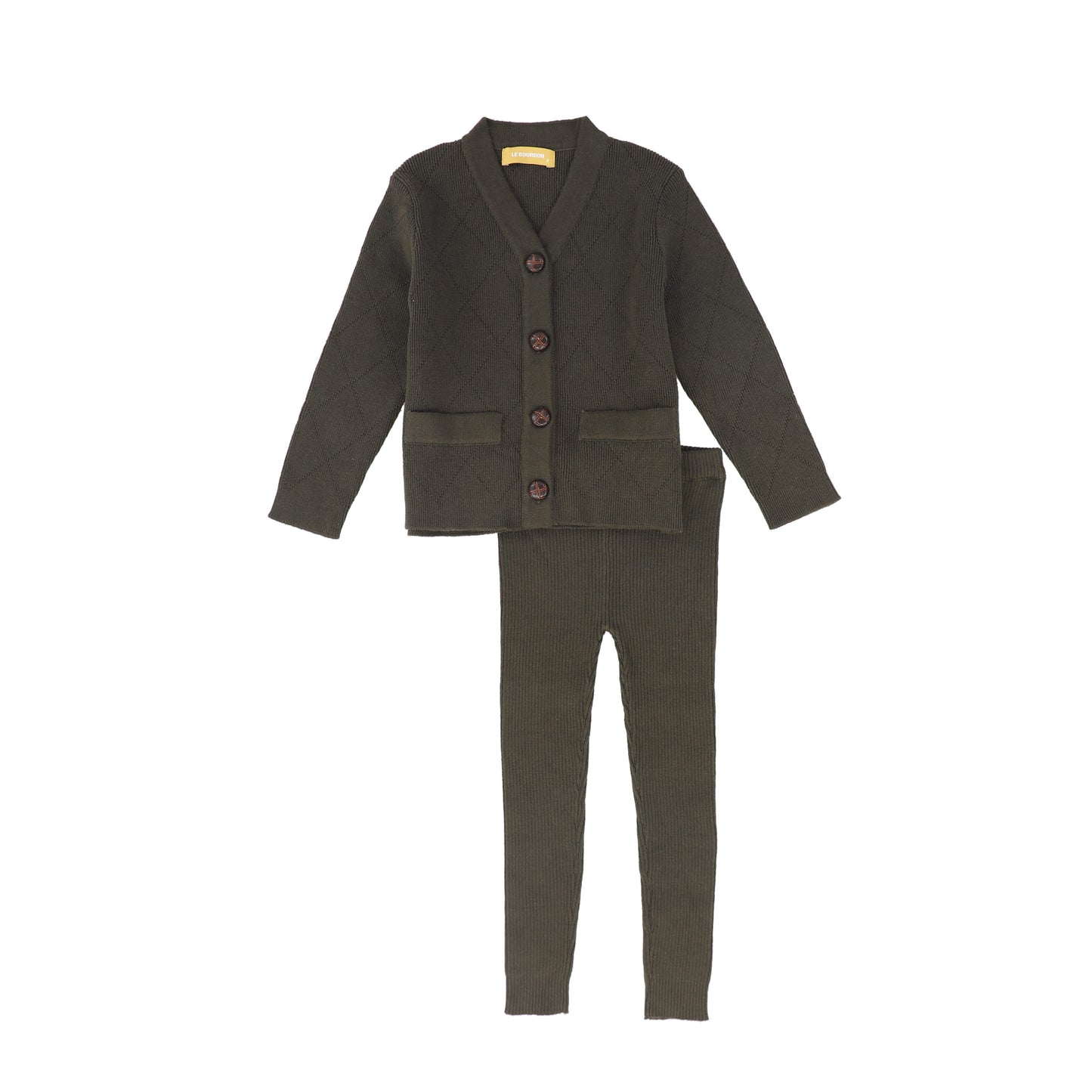 LE BOURDON OLIVE QUILTED KNIT VEST SET
