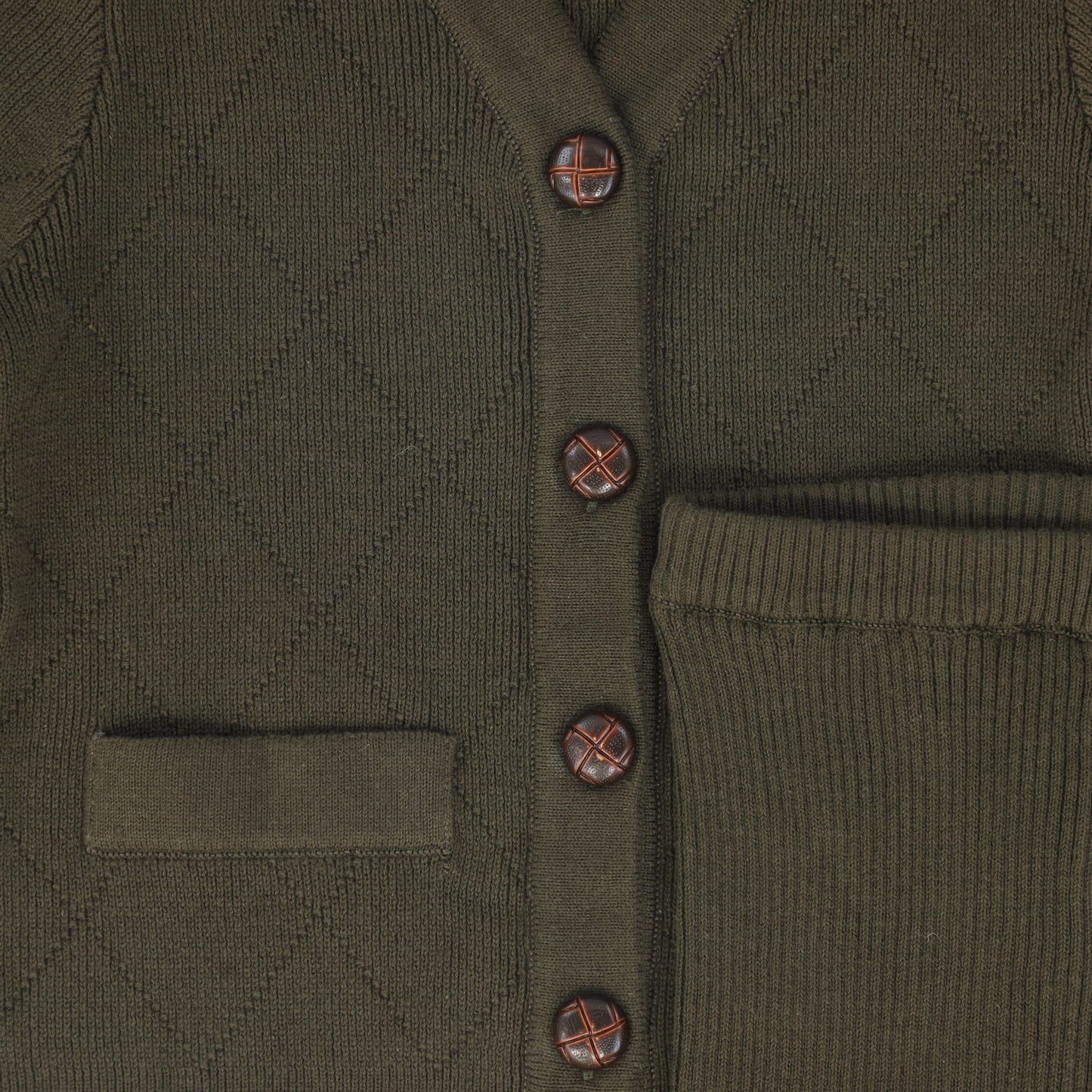 LE BOURDON OLIVE QUILTED KNIT VEST SET