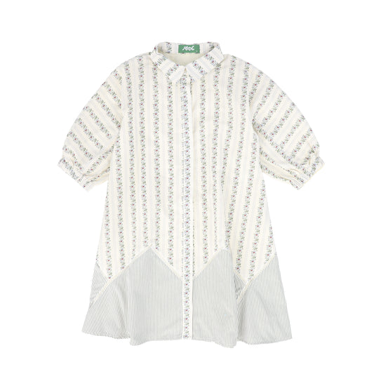 ARDE IVORY/GREEN FLORAL STRIPE  COLLAR DRESS