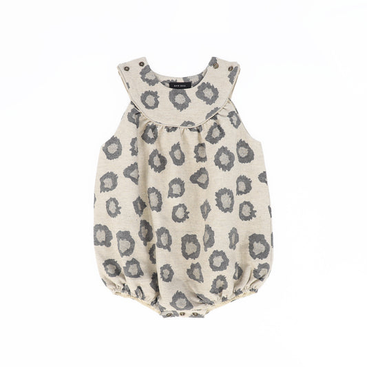 BAMBOO BEIGE LEOPARD PIPED ROMPER