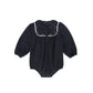 BAMBOO NAVY EMBROIDERED TRIM COLLAR ROMPER