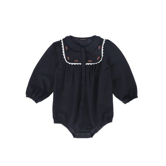 BAMBOO NAVY EMBROIDERED TRIM COLLAR ROMPER
