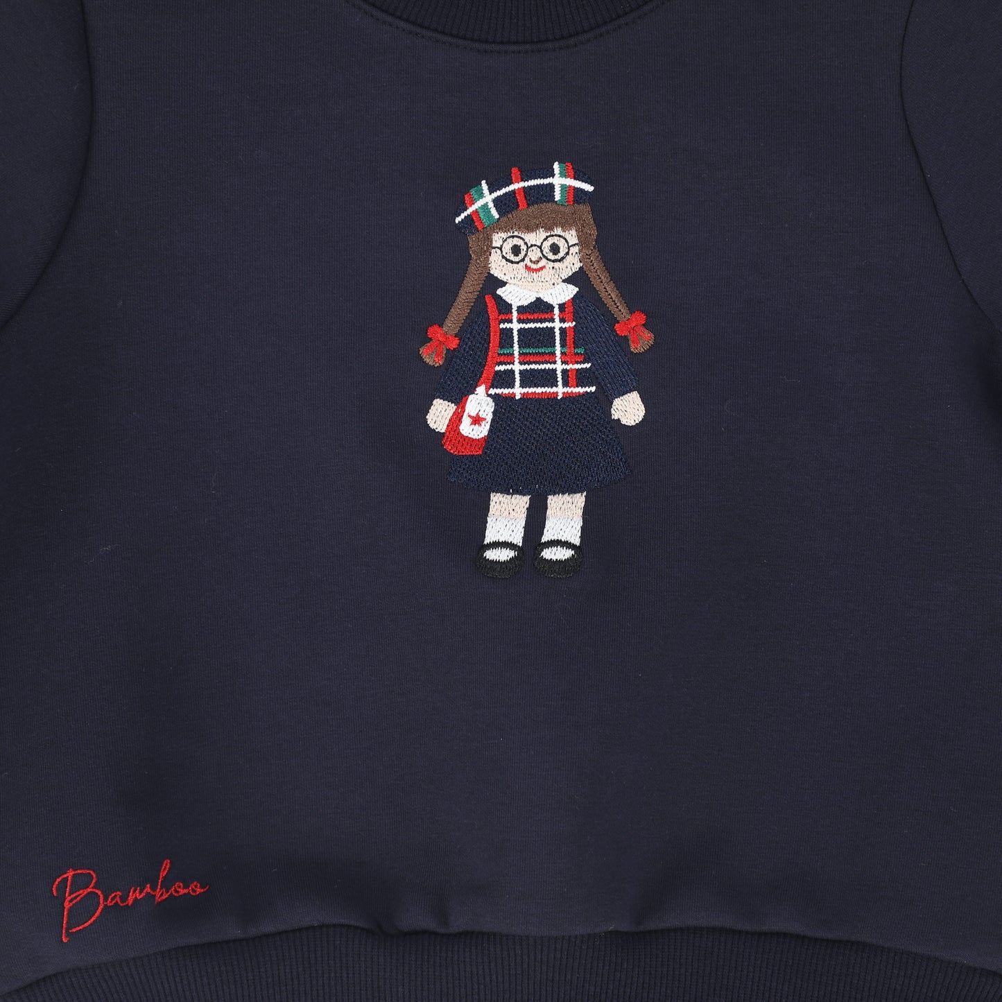BAMBOO NAVY DOLL EMBROIDERED SWEATSHIRT SET