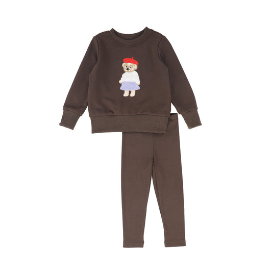 BAMBOO BROWN EMBROIDERED DOLL SWEATSHIRT SET