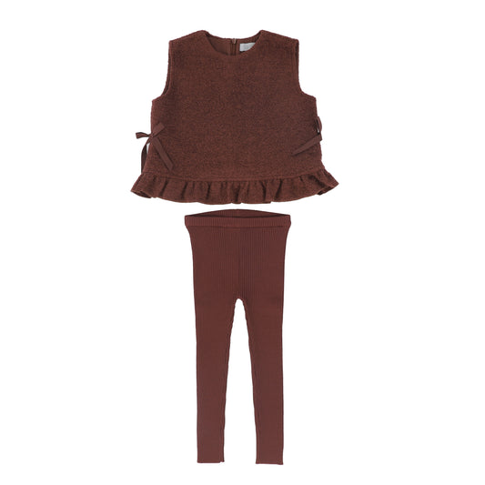 BACE COLLECTION BURGUNDY BOUCLE WOOL VEST SET