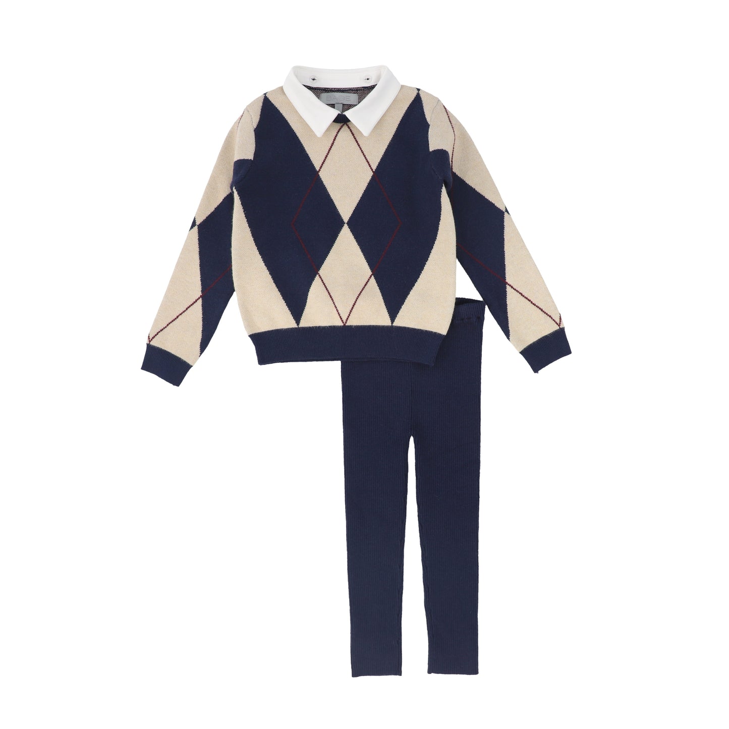 BACE COLLECTION NAVY COLLARED ARGYLE SWEATER SET