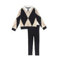 BACE COLLECTION BLACK COLLARED ARGYLE SWEATER SET