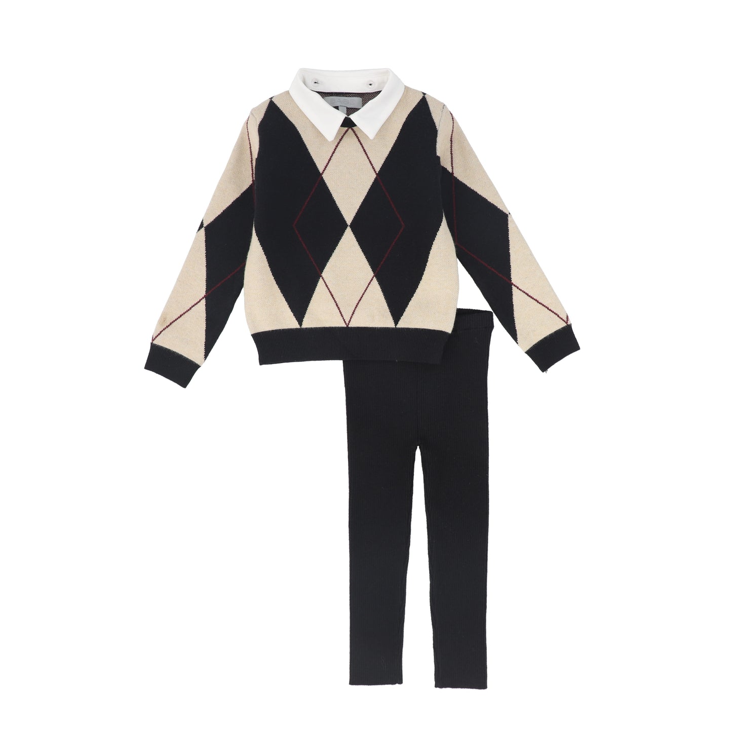 BACE COLLECTION BLACK COLLARED ARGYLE SWEATER SET