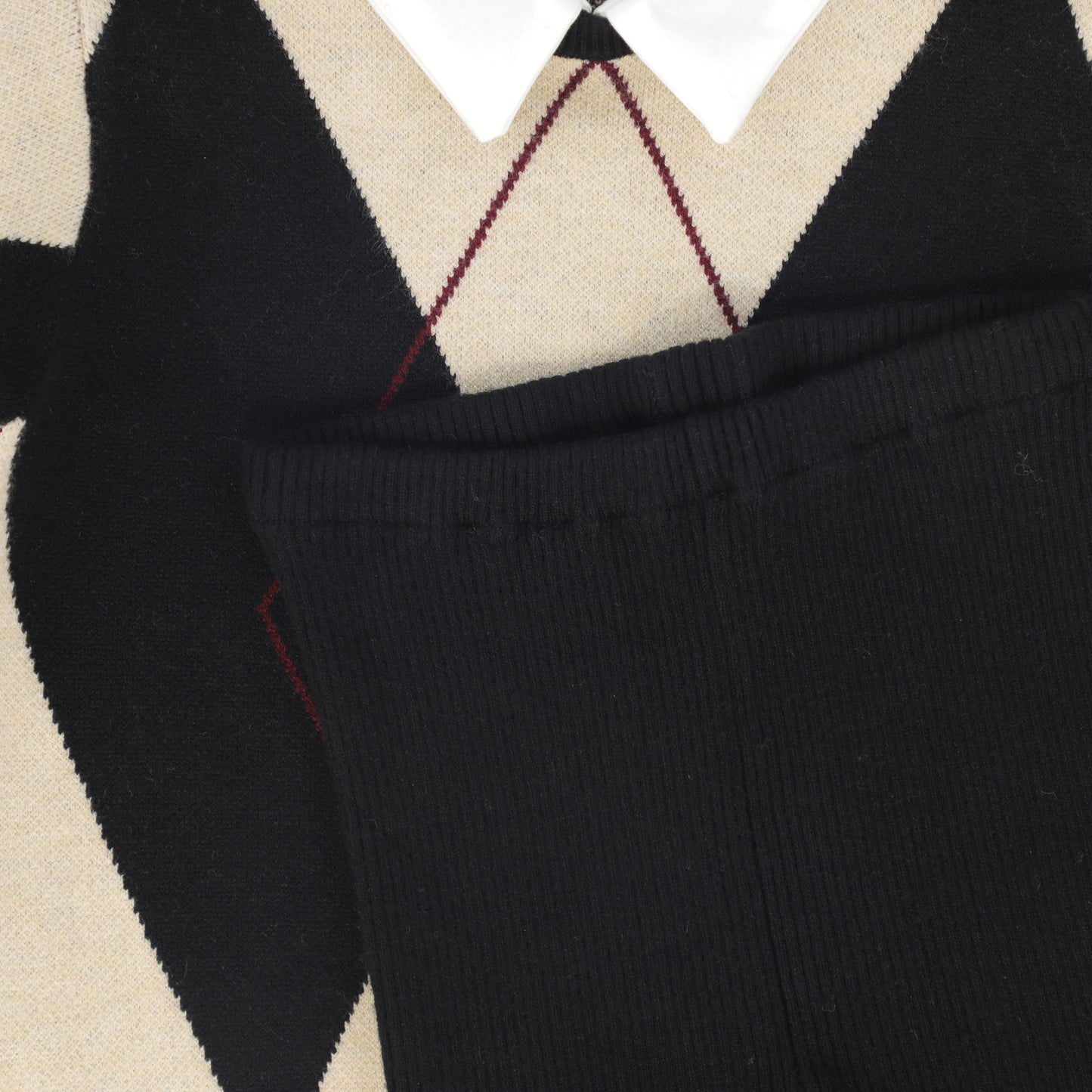 BACE COLLECTION BLACK COLLARED ARGYLE SWEATER SET