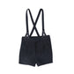 BACE COLLECTION NAVY LEATHER DETAIL SUSPENDER SHORTS