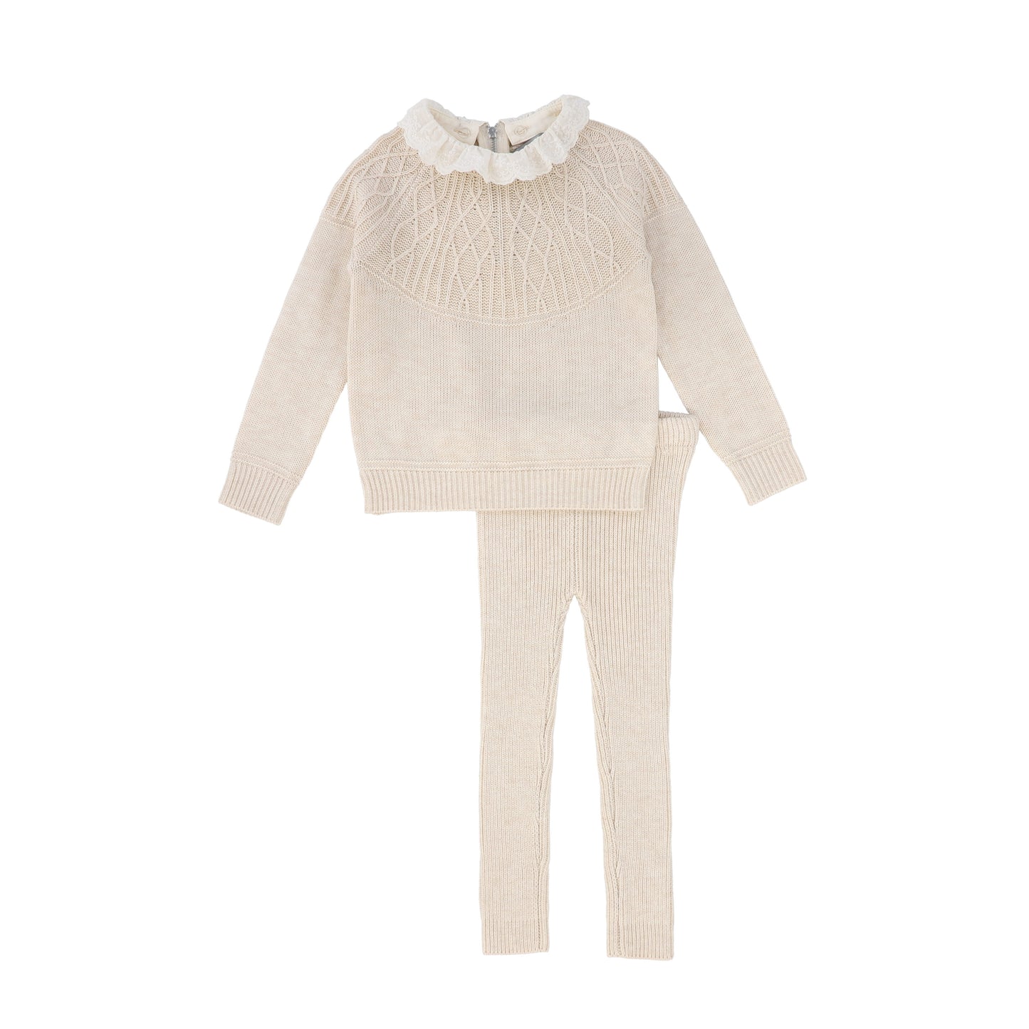 BACE COLLECTION OATMEAL LACE COLLAR SWEATER SET