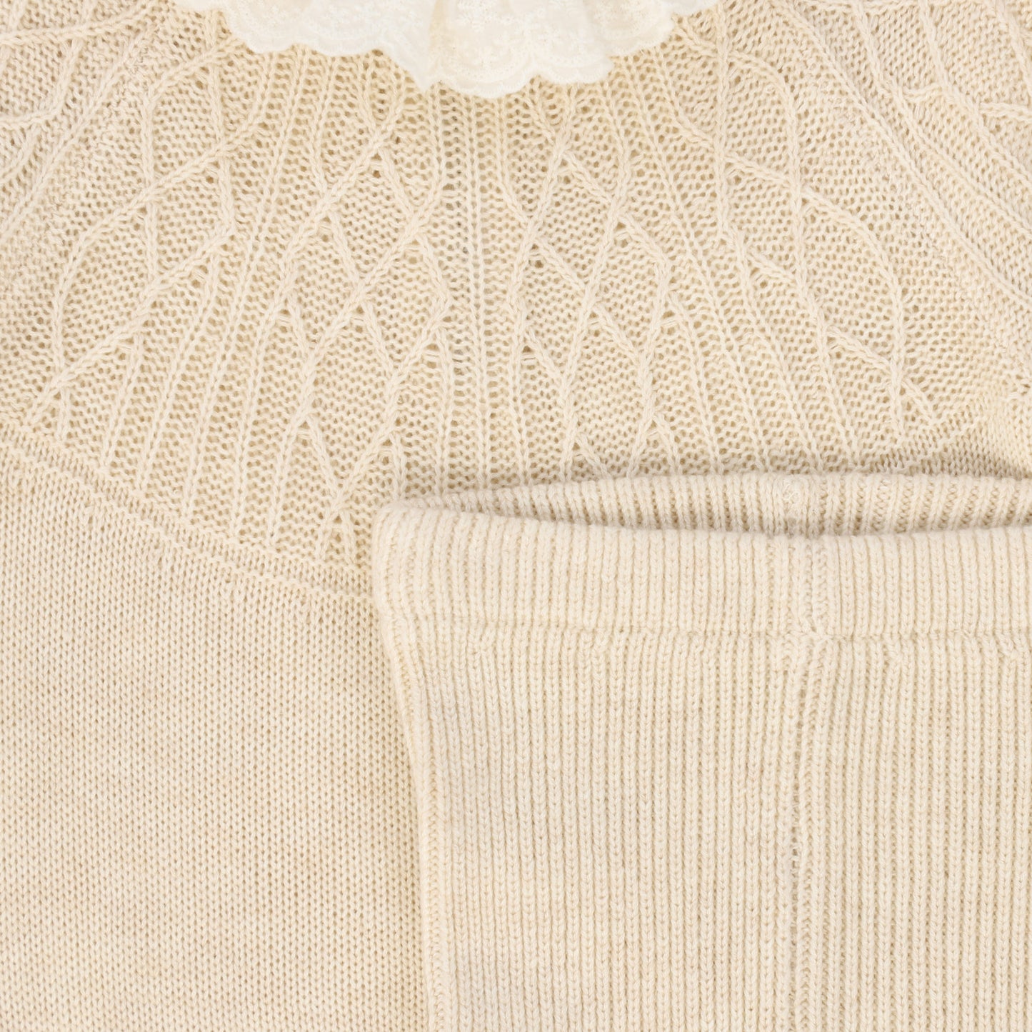 BACE COLLECTION OATMEAL LACE COLLAR SWEATER SET
