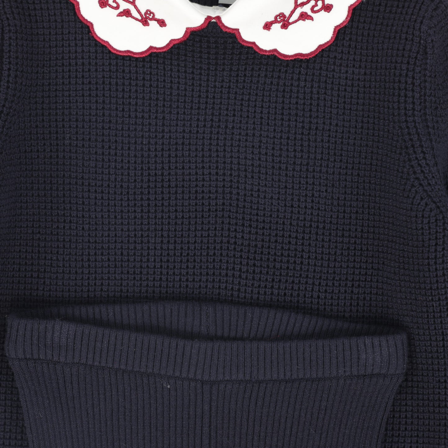 BACE COLLECTION NAVY TEXTURED EMBROIDERED COLLAR SWEATER SET