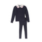 BACE COLLECTION NAVY TEXTURED EMBROIDERED COLLAR SWEATER SET
