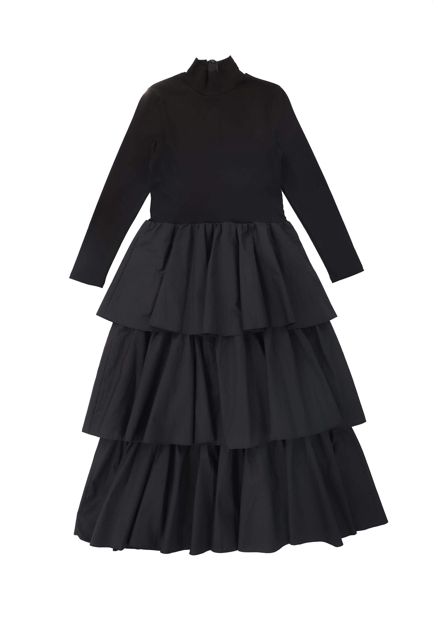 VALENTINA BLACK TIERED MOCKNECK MAXI DRESS