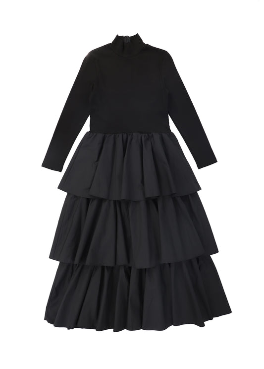 VALENTINA BLACK TIERED MOCKNECK MAXI DRESS