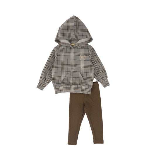 LE BOURDON BROWN PLAID PRINT SWEATSHIRT SET