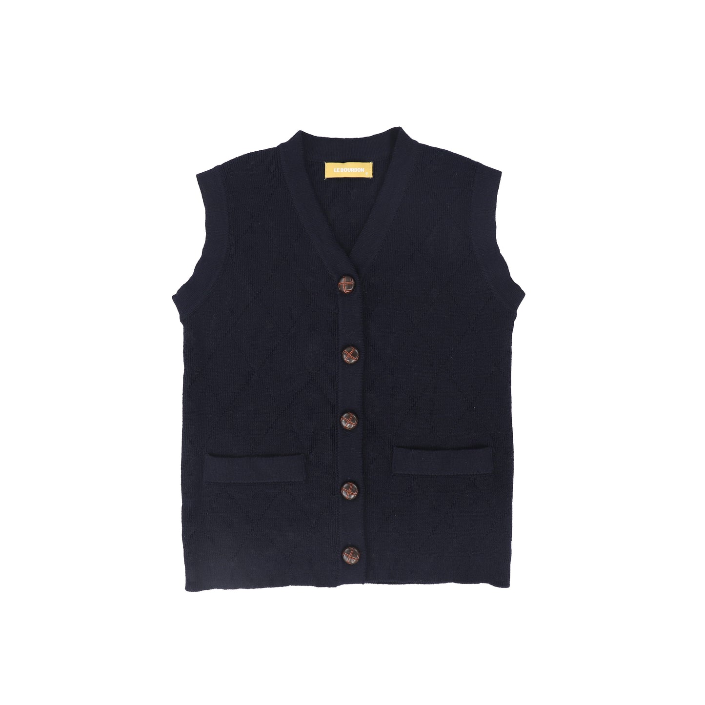 LE BOURDON NAVY QUILTED KNIT VEST
