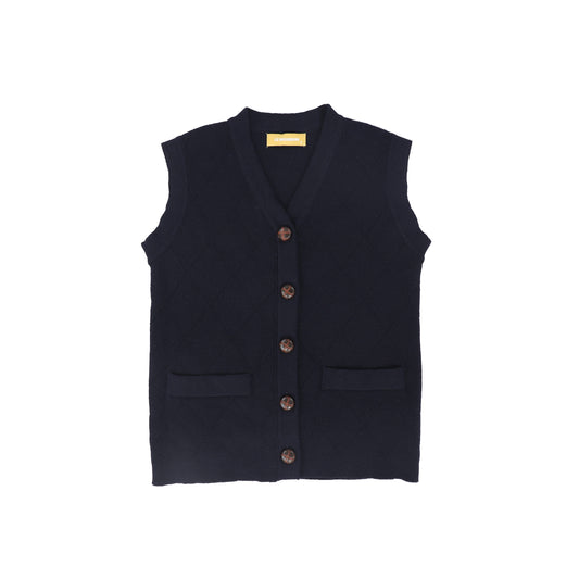 LE BOURDON NAVY QUILTED KNIT VEST