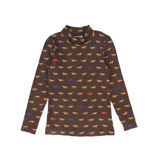 BACE COLLECTION BROWN HORSE PRINT TURTLENECK