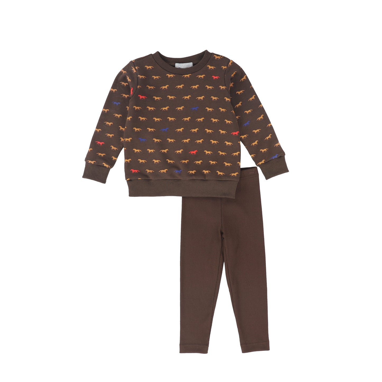 BACE COLLECTION BROWN/BLUE HORSE PRINT SWEATSHIRT SET