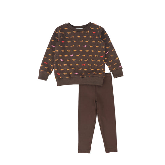 BACE COLLECTION BROWN/PINK HORSE PRINT SWEATSHIRT SET