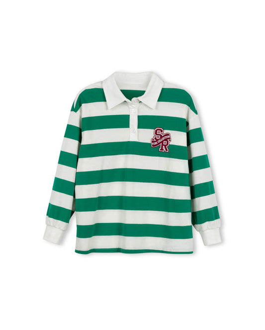 VIBE GREEN STRIPE CROP OFF SHOULDER T-SHIRT