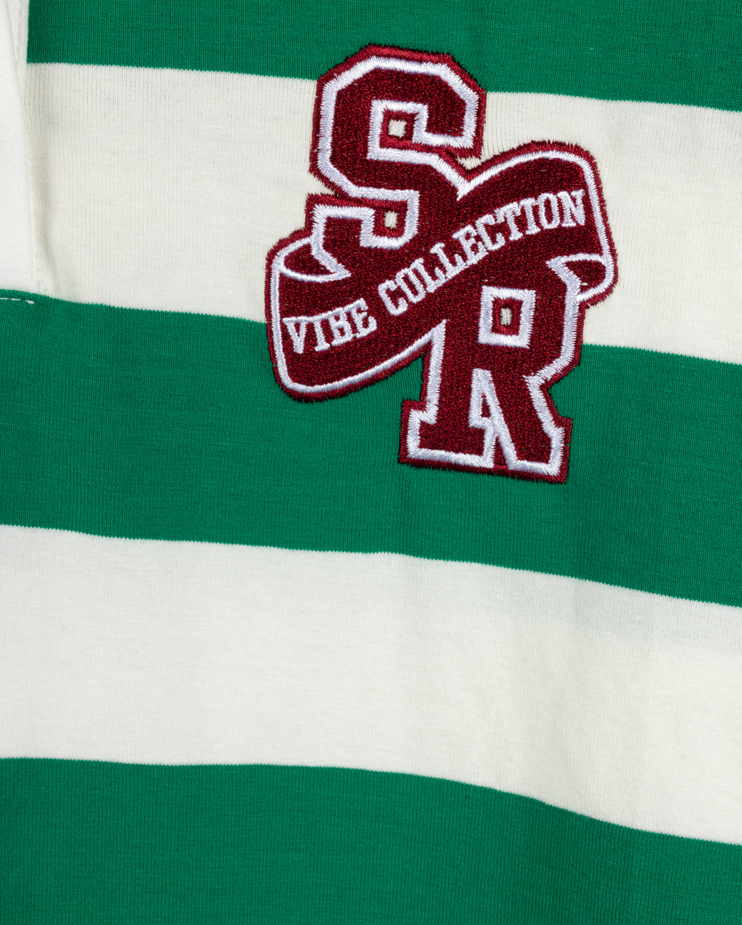 VIBE GREEN STRIPE CROP OFF SHOULDER T-SHIRT