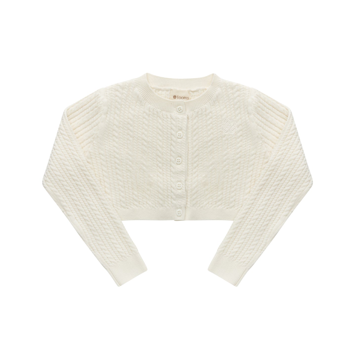 LOOMS IVORY EMBROIDERED TRIM CABLE KNIT CARDIGAN