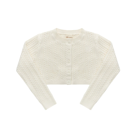 LOOMS IVORY EMBROIDERED TRIM CABLE KNIT CARDIGAN