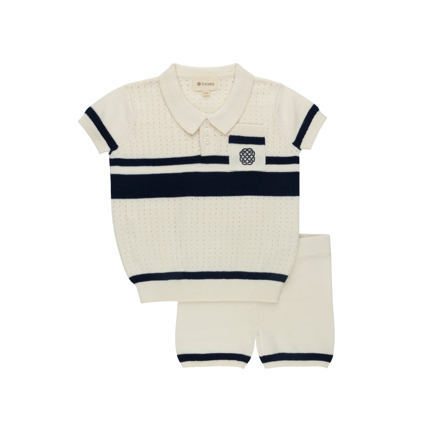 LOOMS IVORY/NAVY MESH KNIT SET