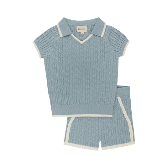 LOOMS BLUE/IVORY EMBROIDERED TRIM KNIT SET