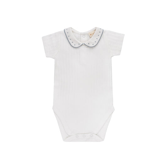 LOOMS IVORY WAVE POINTELLE COLLAR ONESIE