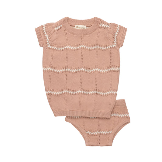 LOOMS PINK/IVORY WAVE KNIT SET