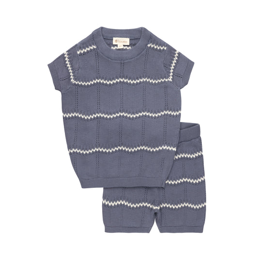 LOOMS BLUE/IVORY WAVE KNIT SET