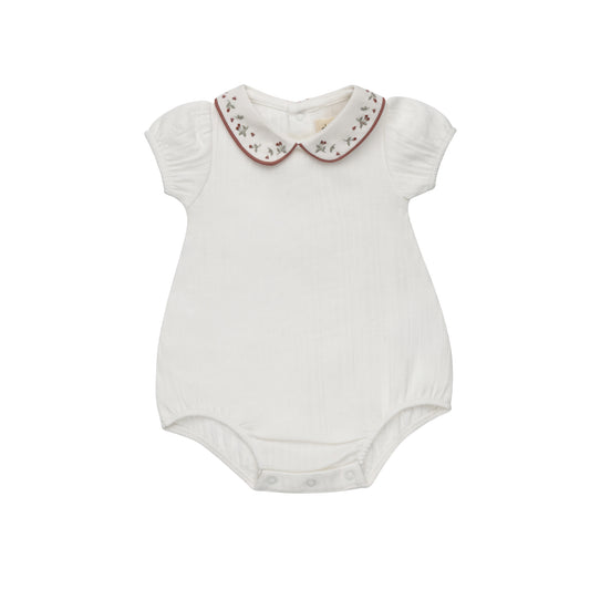 ELYS & CO IVORY/PINK FLORAL EMBROIDERED ROMPER